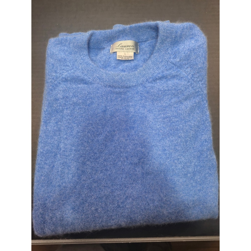 Lauren Ralph Lauren Blue 100% Cashmere Crew Neck Raglan Sweater Large RN59478